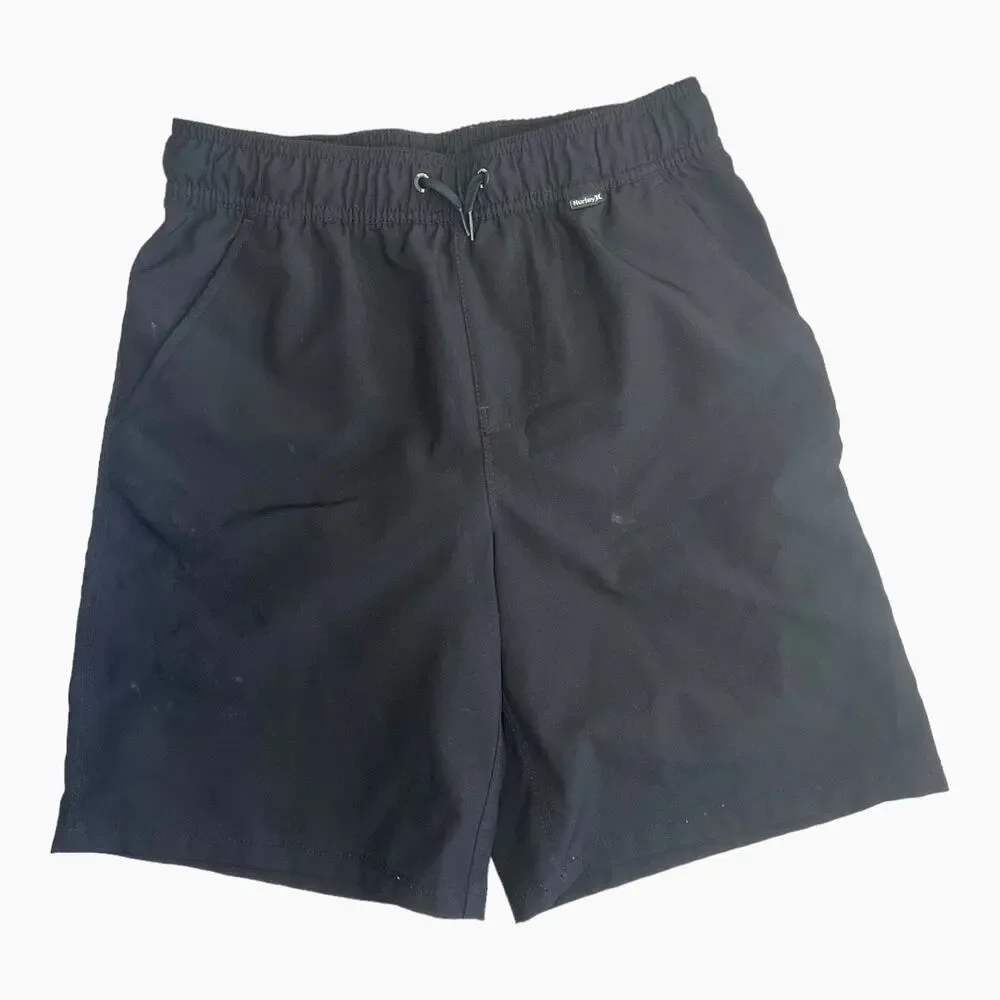 Hurley black swim trunks elastic waist drawstring back pocket mesh lined Large